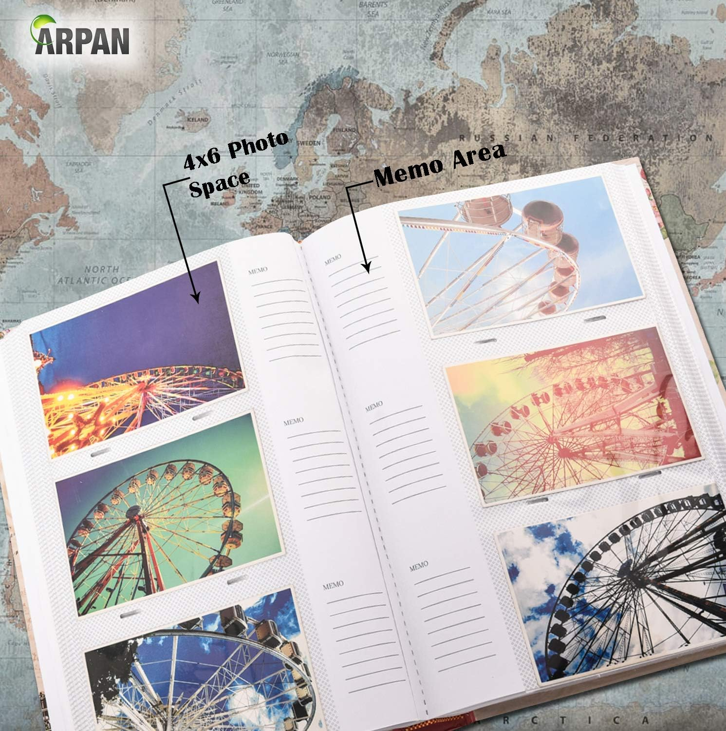 ARPAN Large Memories Memo Slip in Case 300 Photos 4''X6'' Travel Album, Pink image number 6