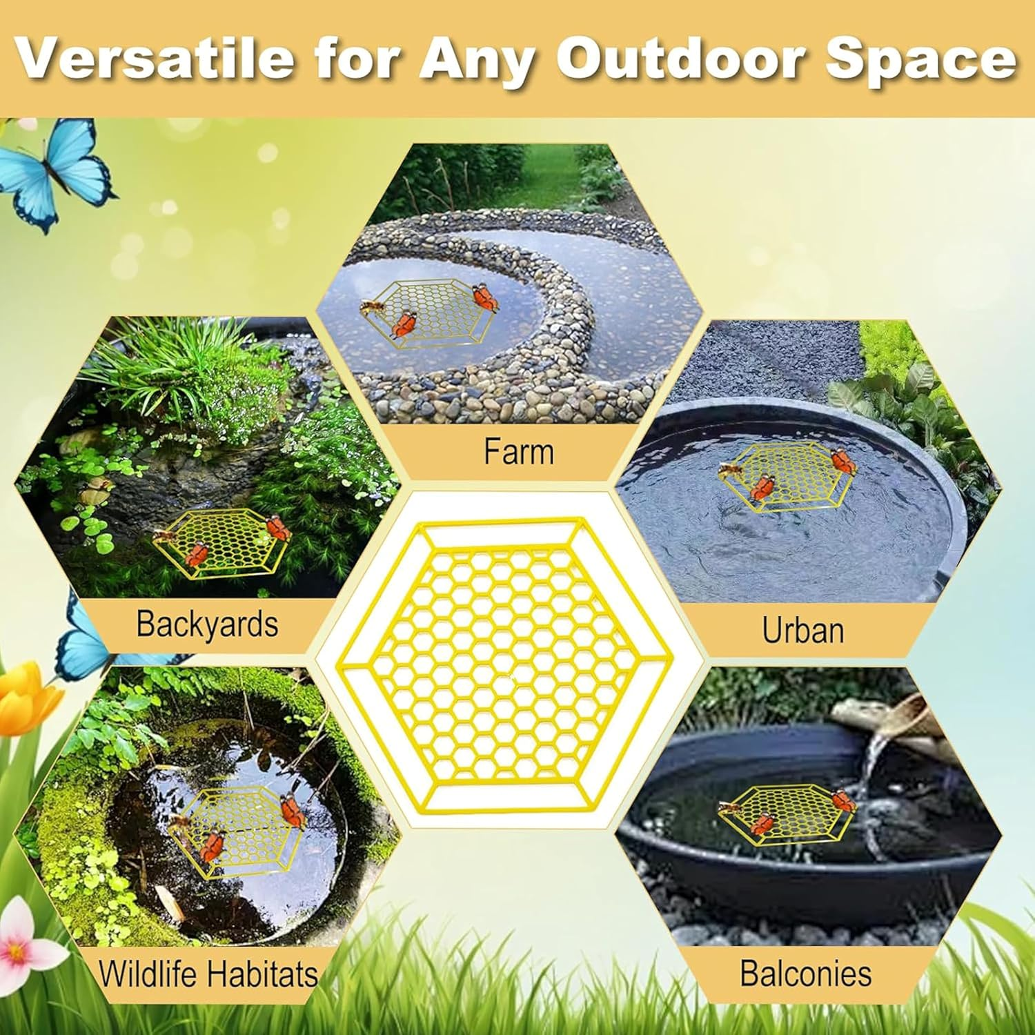 Floating Bee Island, 4 Pack, 7.1 Inch Pollinator Watering Station, Butterfly Bath Feeder for Outdoors image number 3