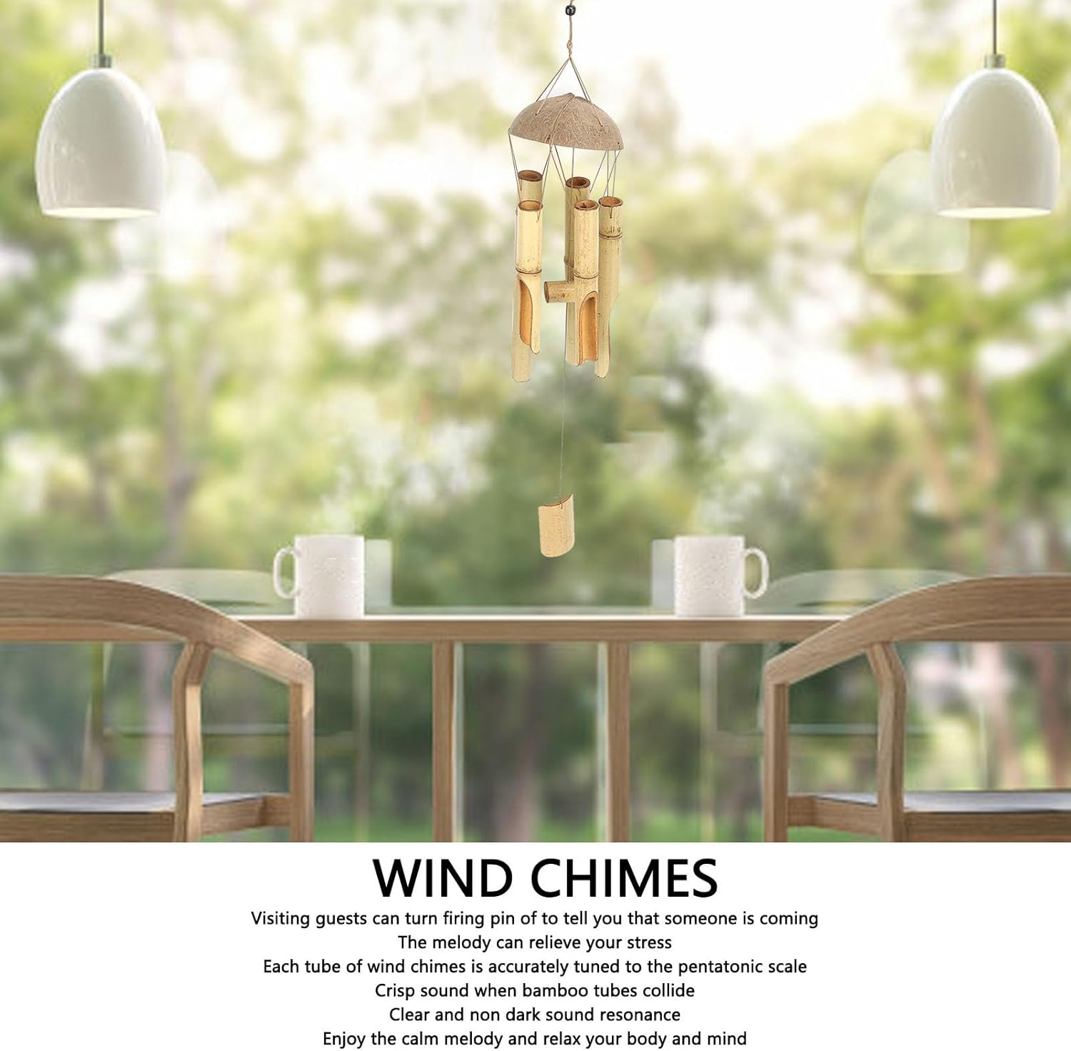 Bamboo Wind Chimes, Coconut Shell Top Hanging Decor Craft, Relaxing Melody for Garden Decor, Indoor Outdoor, Home, Balcony image number 1