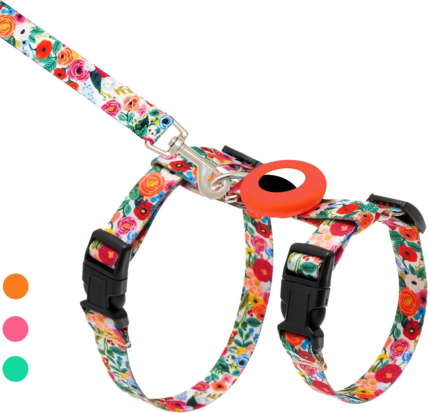 Cat Harness and Leash Escape Proof for Walking Travel Outdoor - Cute Strawberry Nylon Adjustable Cute Cat Harness Leash Set with Airtag Holder for Small Large Cats