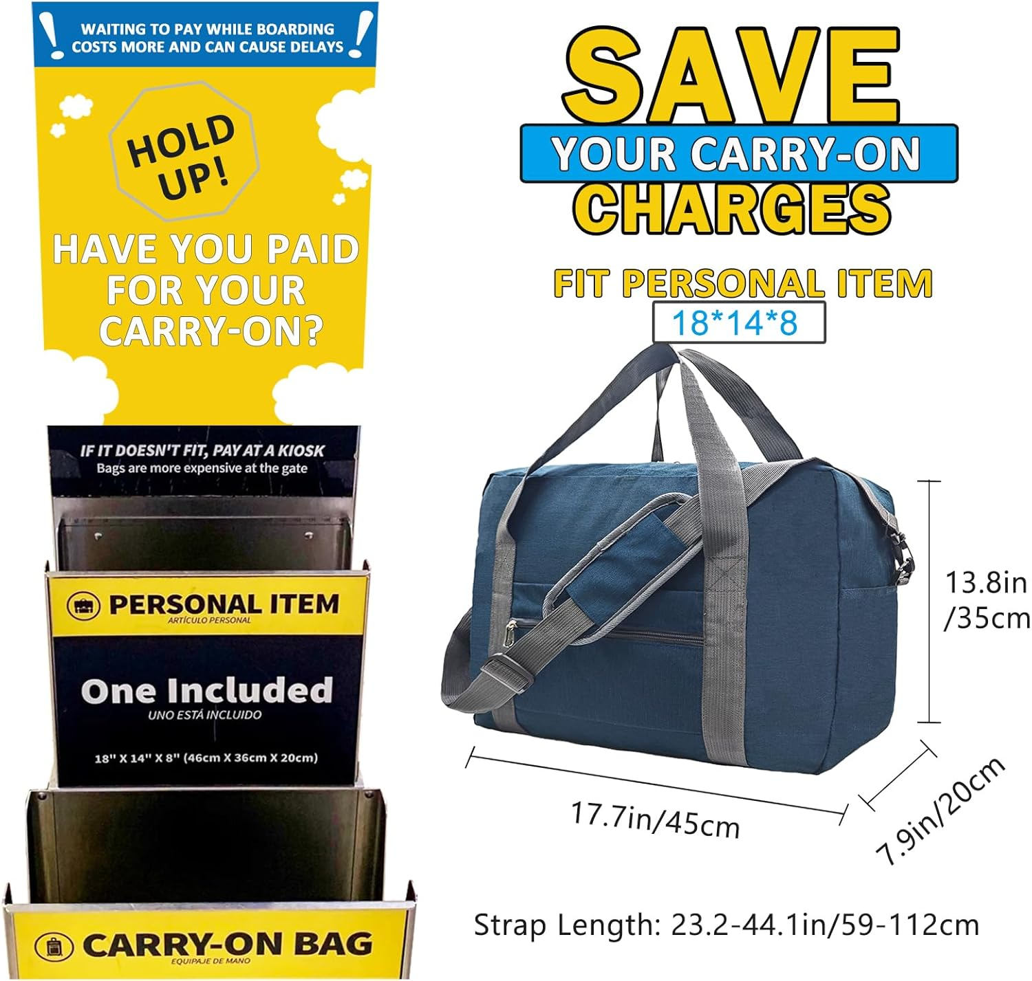 Lifwimner for Spirit Airlines Personal Item Bag Underseat Carry-On Luggage Foldable Travel Duffle Bag for Airplanes, Navy, 30L, Trendy