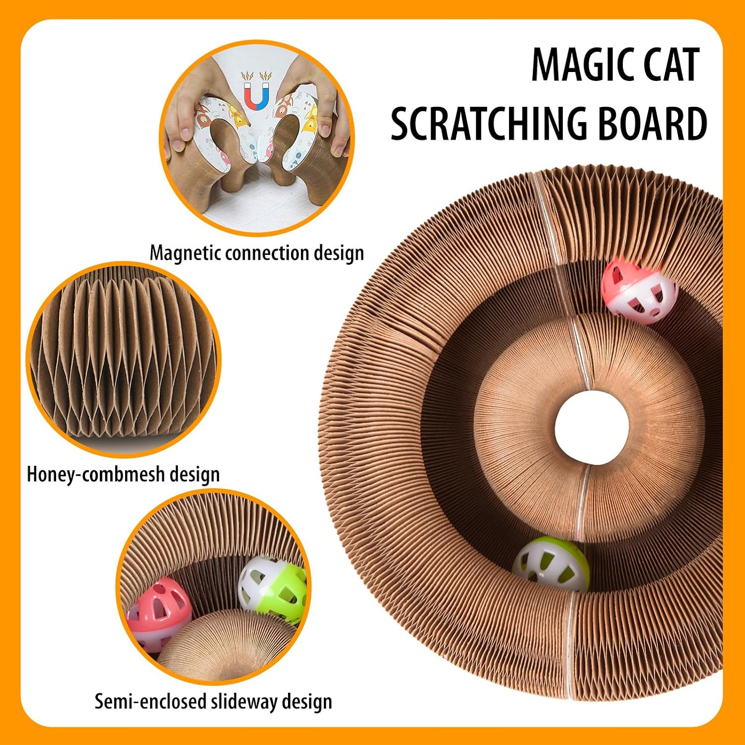 Bonitacrylic 2 PCS Kitty Kurlz Cat Toys, Magic Accordion Scratching Board, Interactive Organ Toy with One Balls, Enrichment Scratcher Mat for Kitten Bed Made of Cardboard image number 5