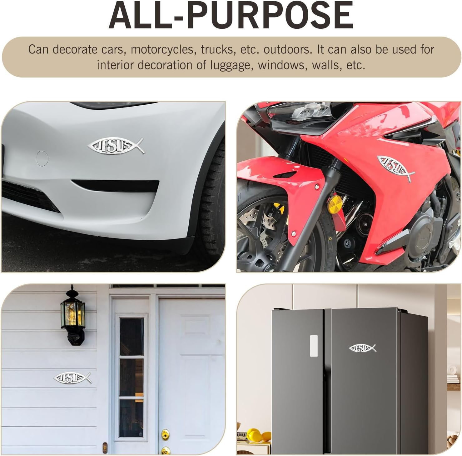 2PCS Jesus Fish Decal Sticker, 3D Car Jesus Christian Fish Symbol Decal, Waterproof Car Decoration Sticker, Trunk, Bumper (Silver) image number 6