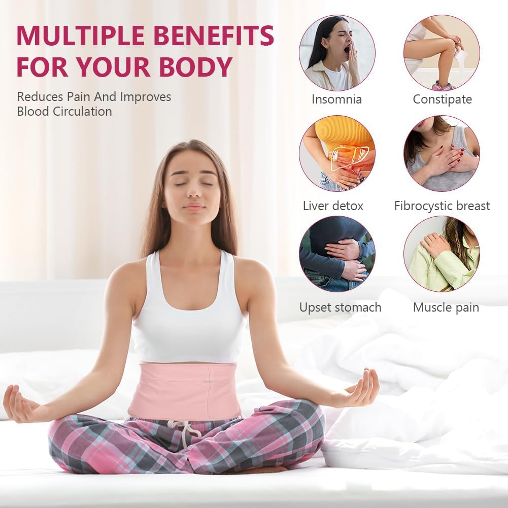 AOOWU Organic Castor Oil Pack, Castor Oil Pack Kit, Reusable Castor Oil Packs Set for Liver Detoxification, Thyroid, Digestion, Constipation, Pack of 2, Pink - 1 X White image number 3