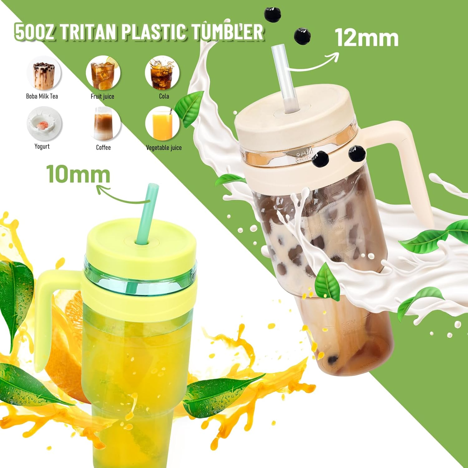 Cafezi 1.5L / 50Oz Reusable Tumbler with Straw & Lid, Bpa-Free Leakproof Tritan Drink Bottle with Time Markers, Wide Mouth Smoothie & Iced Coffee Cup &ndash; Ideal for Gym, Office, Camping & Travel image number 5