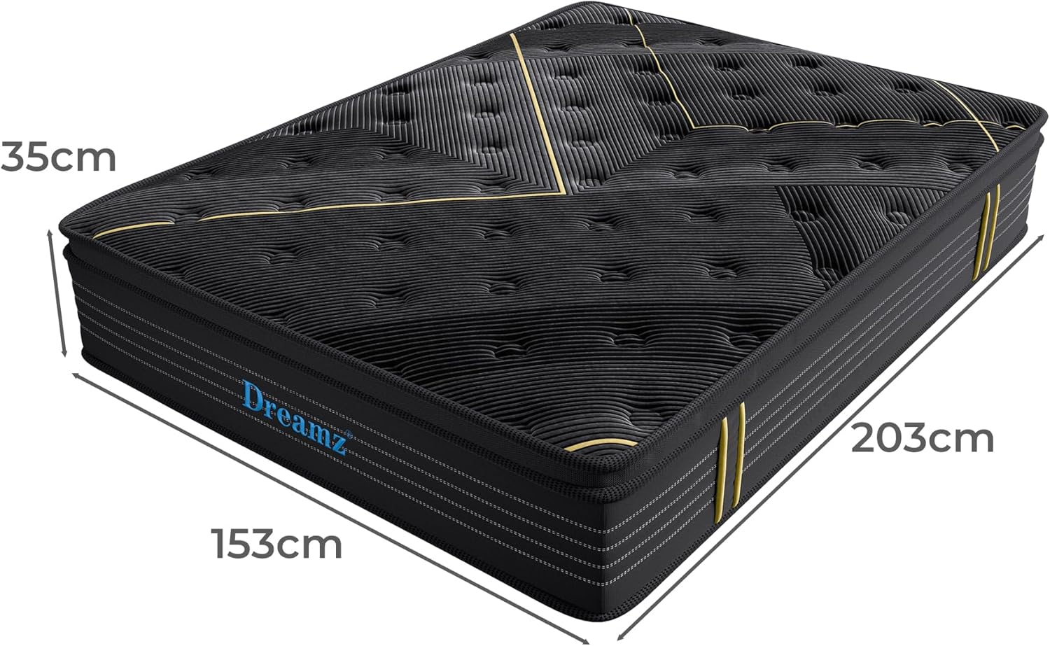 Dreamz Queen Spring Mattress Bamboo Charcoal, Knitted Fabric Pocket Bed Sleep, HD Egg Crate Foam Euro Top Firm Coil Bedding Home, Breathable Top,Vacuum Packed, 35CM Thickness,15Yrs Warranty, Black image number 2