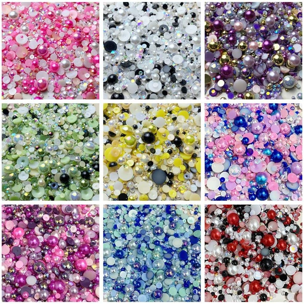 100G Mix Resin Rhinestones Flatback Half round Pearls Mixed Size 3Mm-10Mm AB Color Half Pearls Resin Rhinestones for DIY Craft Nail Art Shoes Clothes Phone Case (White Series) image number 2