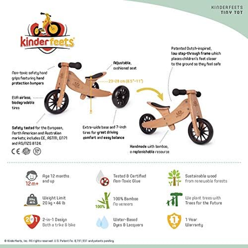 Kinderfeets Tiny Tot 2-In-1 Trike Balance Bike Bamboo image number 5