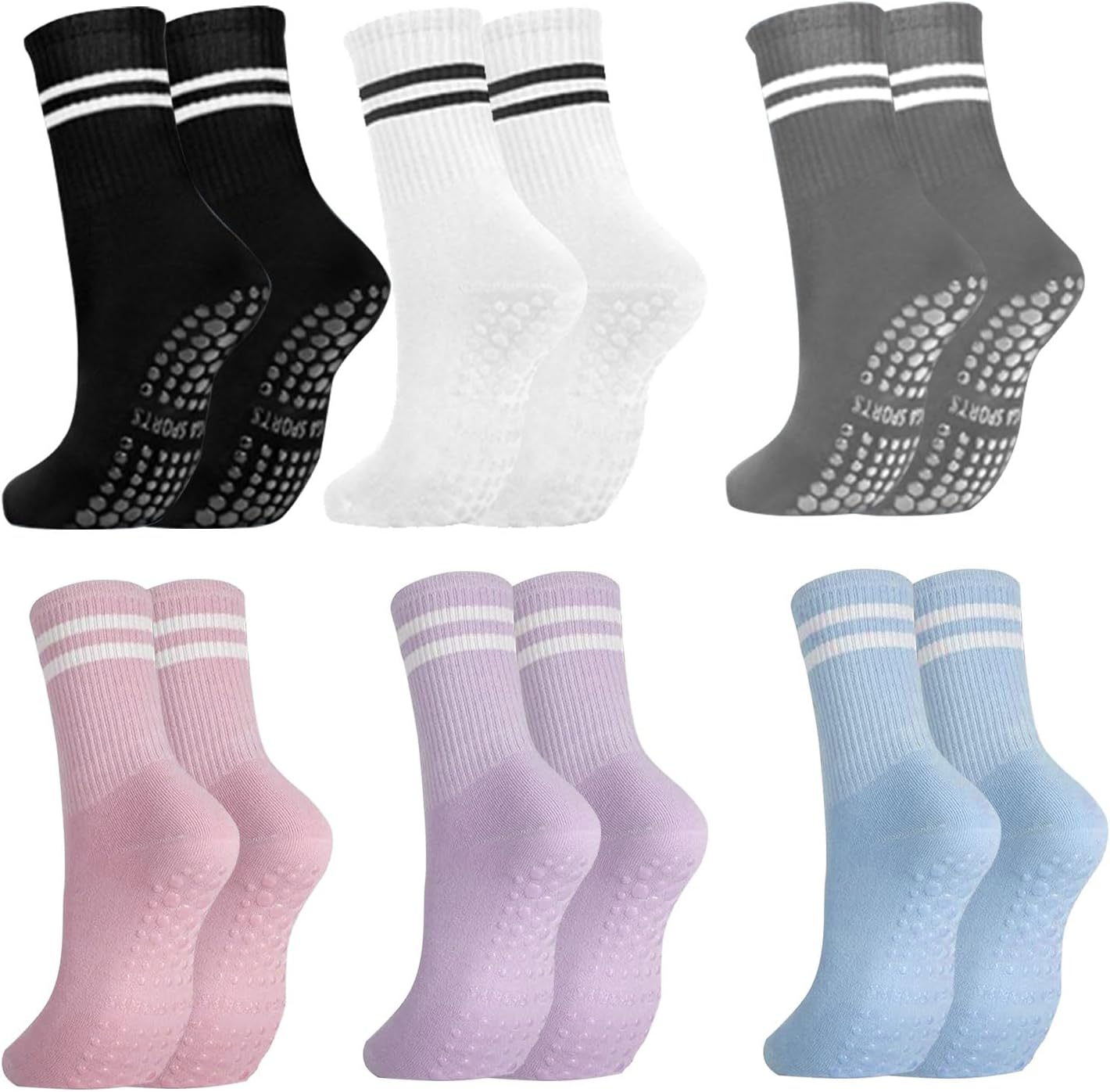 4 Pairs Pilates Yoga Grip Socks, Non Slip Pilates Socks Ladies Mid-Calf, Breathable Cotton Yoga Socks for Gym image number 3