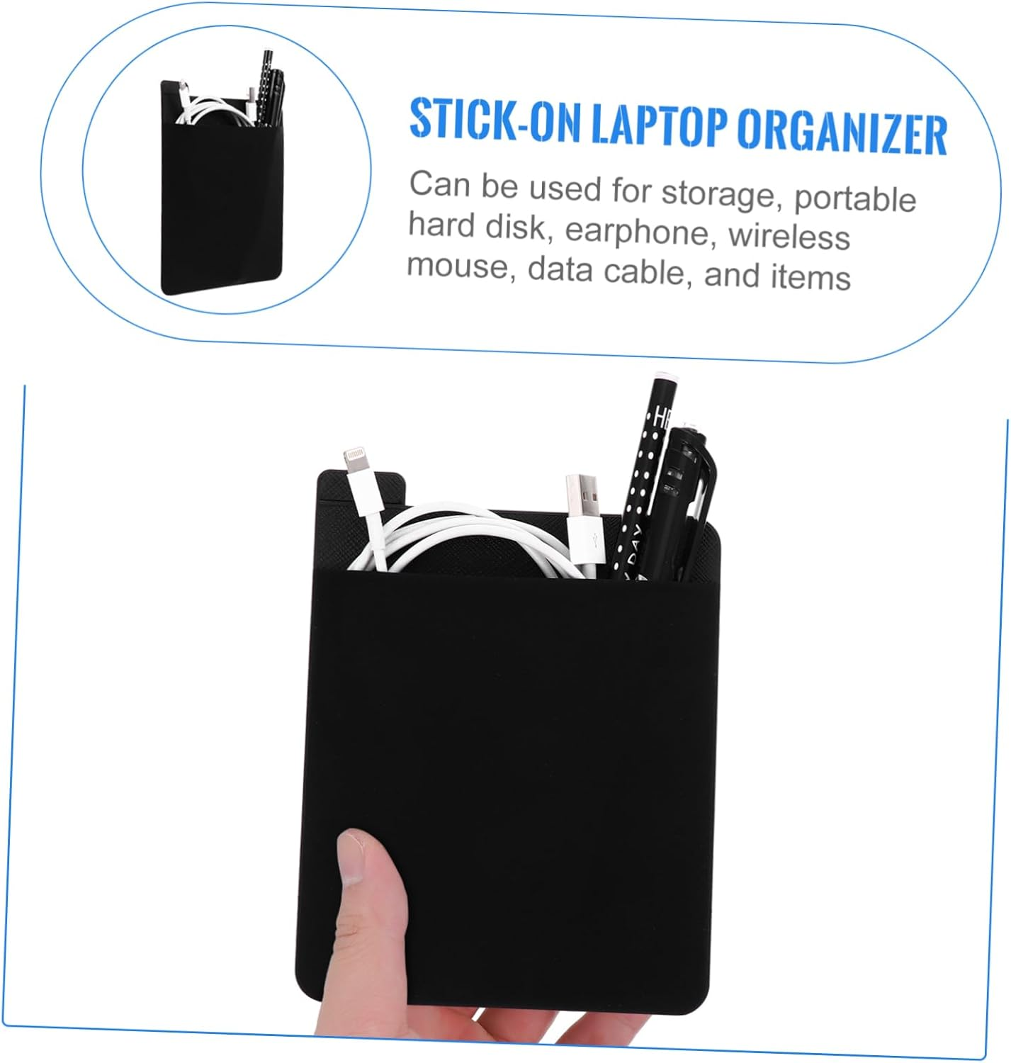 KONTONTY 1Pc Elastic Laptop Organizer for Tablets Laptops Seamless Storage Bag for Wireless Mouse External Hard Drive Accessories Black image number 1