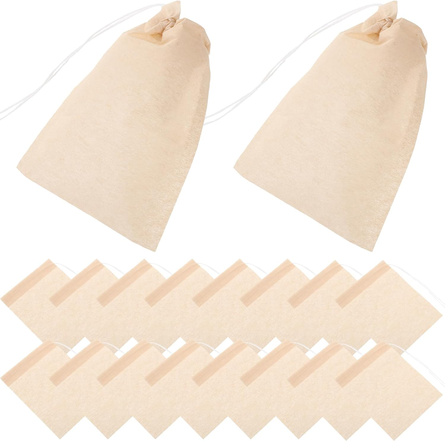 KICHOUSE 100Pcs Disposable Drawstring Tea Filter Bags for Loose Leaf Tea and Coffee Natural Color 6X8Cm Filter Sachets Suitable for Brewing Herbal and Spices