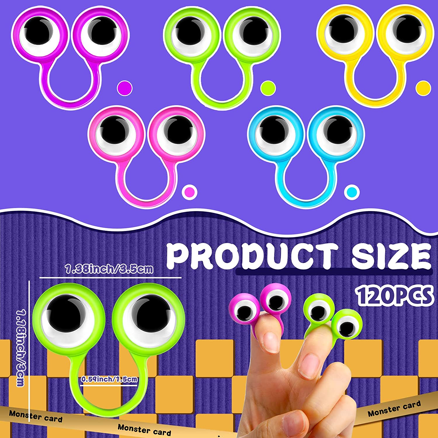 120 Pcs Eyeball Ring, Eye Finger Puppets, Wiggly Plastic Finger Eyeballs, Colorful Googly Eyes Rings Party Favor Toys for Girls Boys Birthday Party Favors Game Props