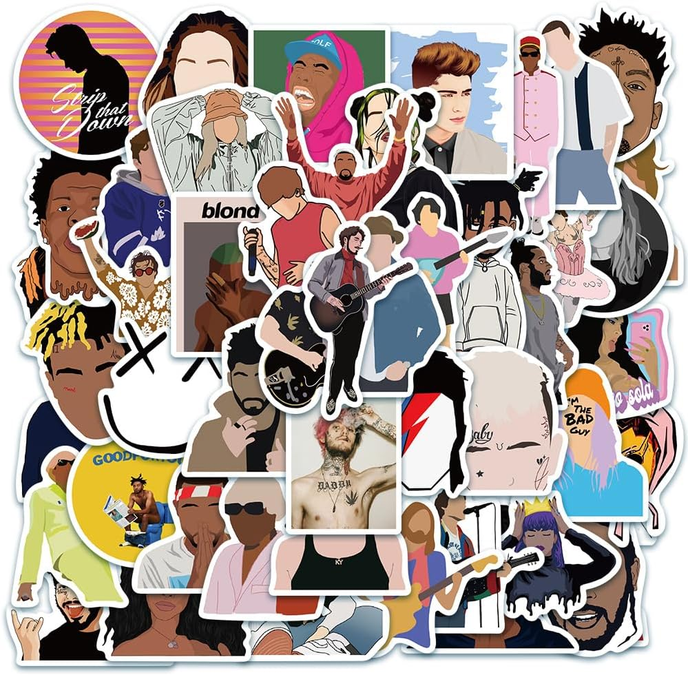 50Pcs Pop Singers Stickers Hip Hop Music Vinly Decal Suitcases Skateboard Cars Luggage Helmets Ipads Boats Surfboards for Kids Teens image number 3