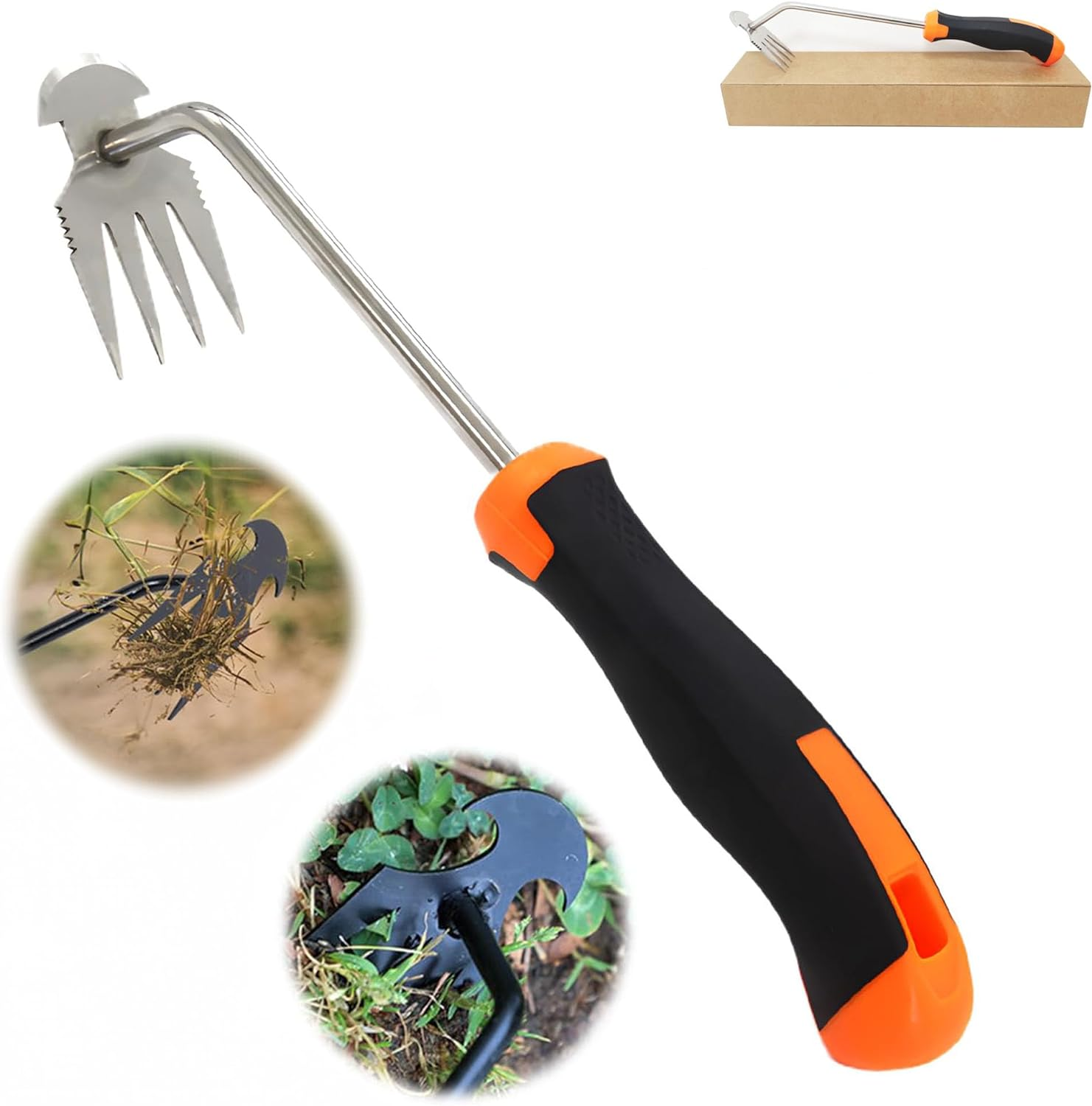 Hand Weed Puller Dual-Action 4-Claw Weeder with Ergonomic Grip Garden Tool Ideal for Garden Enthusiasts (Black)