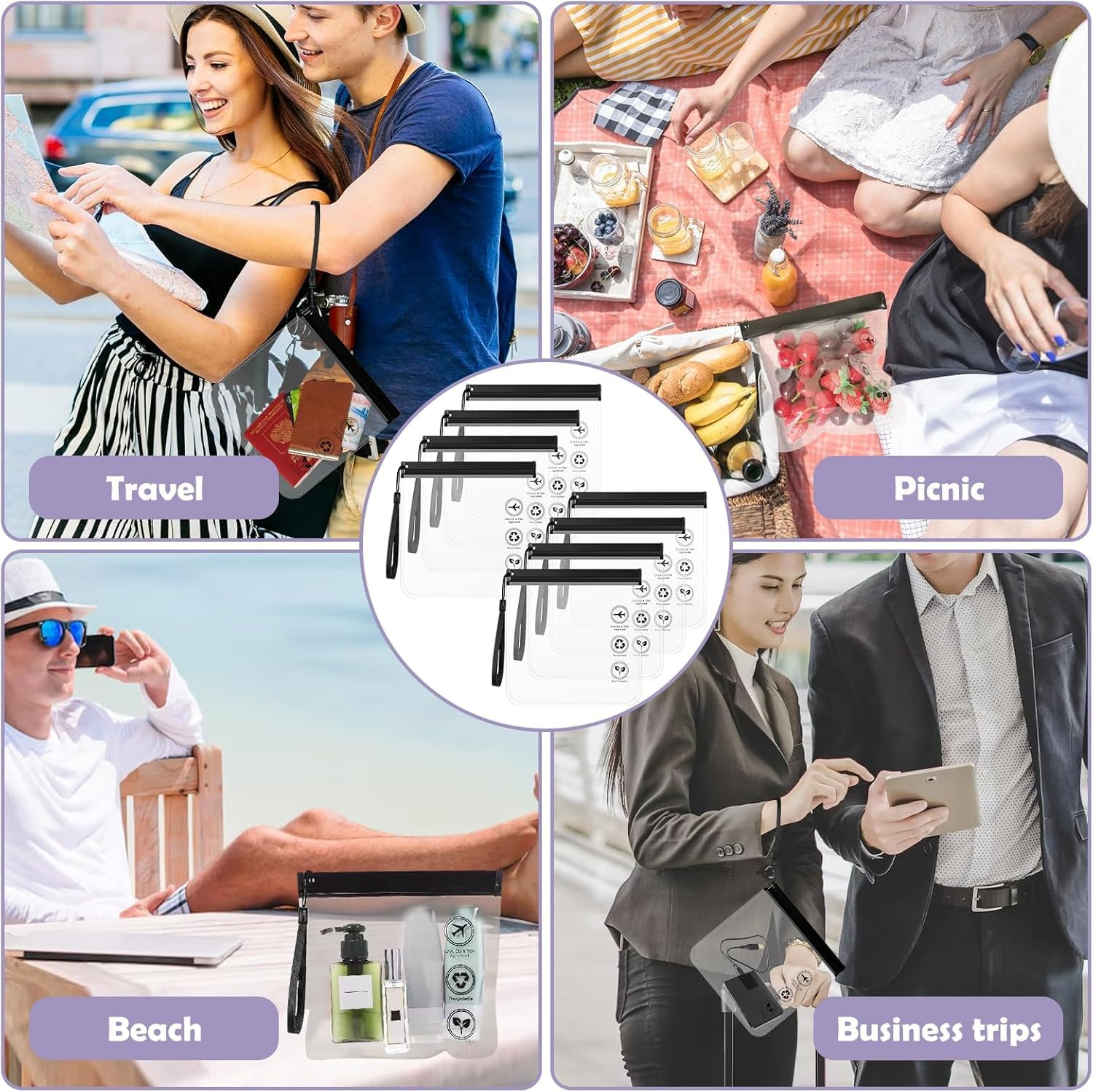 Travel Essentials,8 Pack Clear Travel Toiletry Bag - Airport Security Liquids Bags Pouches, Airport Liquid Bag TSA Approved, Travel Accessories Makeup Bags Holiday Essentials Luggage for Men Women image number 3