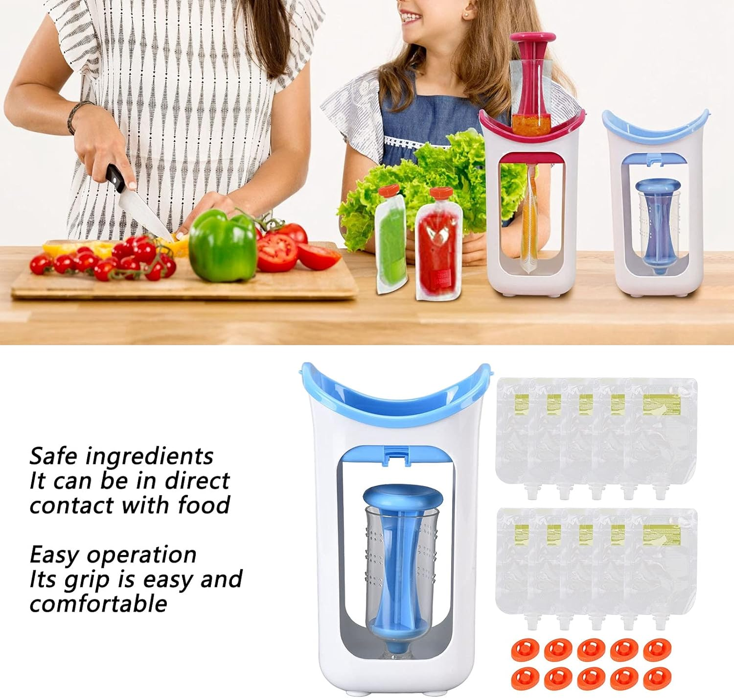Baby Food Maker, anti Slip Heatable Baby Food Processor Manual Portable Puree Squeezer for Home for Restaurant for Kitchen(Blue) image number 3