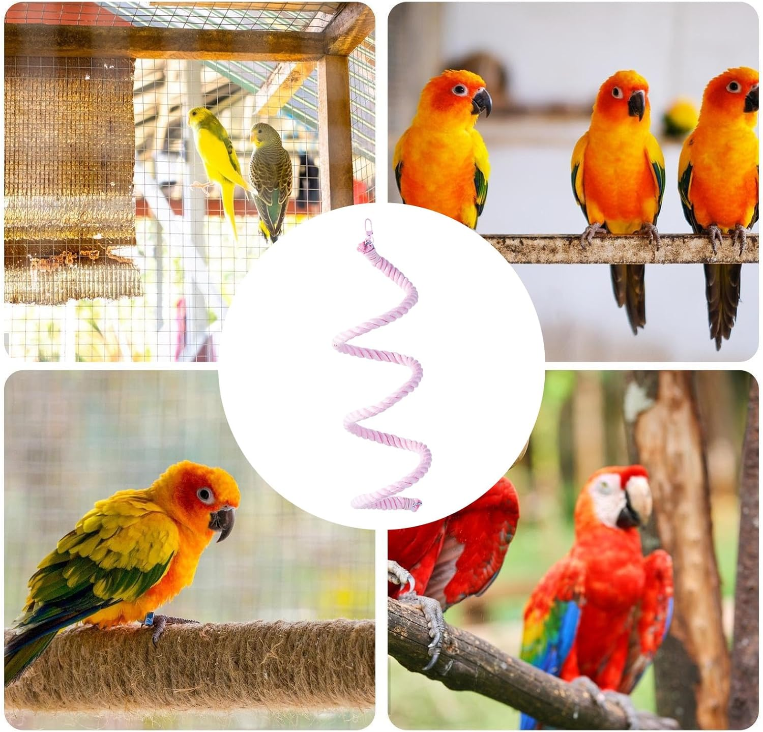 Rope Perches for Bird Cages - Colorful Cage Chewing Toys for Small Medium Parrot - Multi-Color Peony Chewing Swing Cotton Ladder Standing Stick image number 3