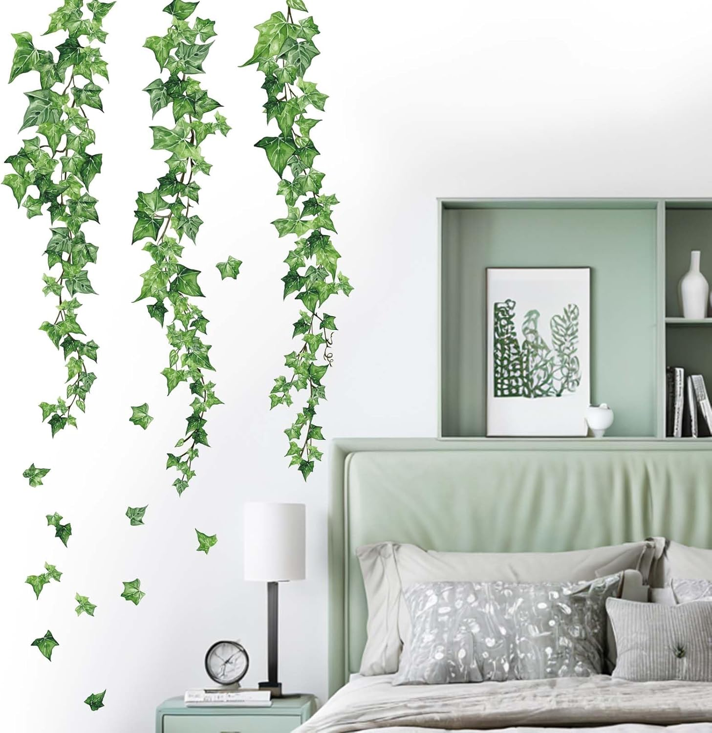 Hanging Vine Wall Stickers - Green Nature Plants Leaves Ivy Wall Decals - Bedroom Living Room Sofa TV Background Home Wall Decor image number 3