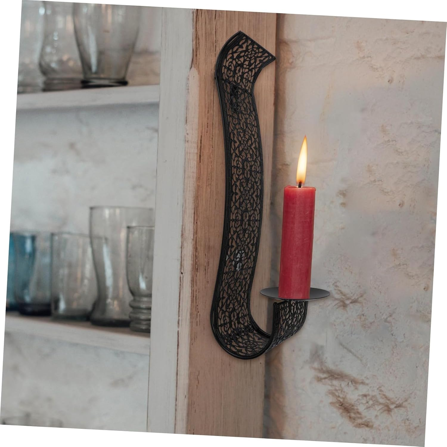 CORHAD Iron Wall Candle Holder European Style Retro Design Wall Hanging Candlestick for Home Decor Suitable for Living Made of Iron Material Provides Unique Decorative Touch as Candle image number 6