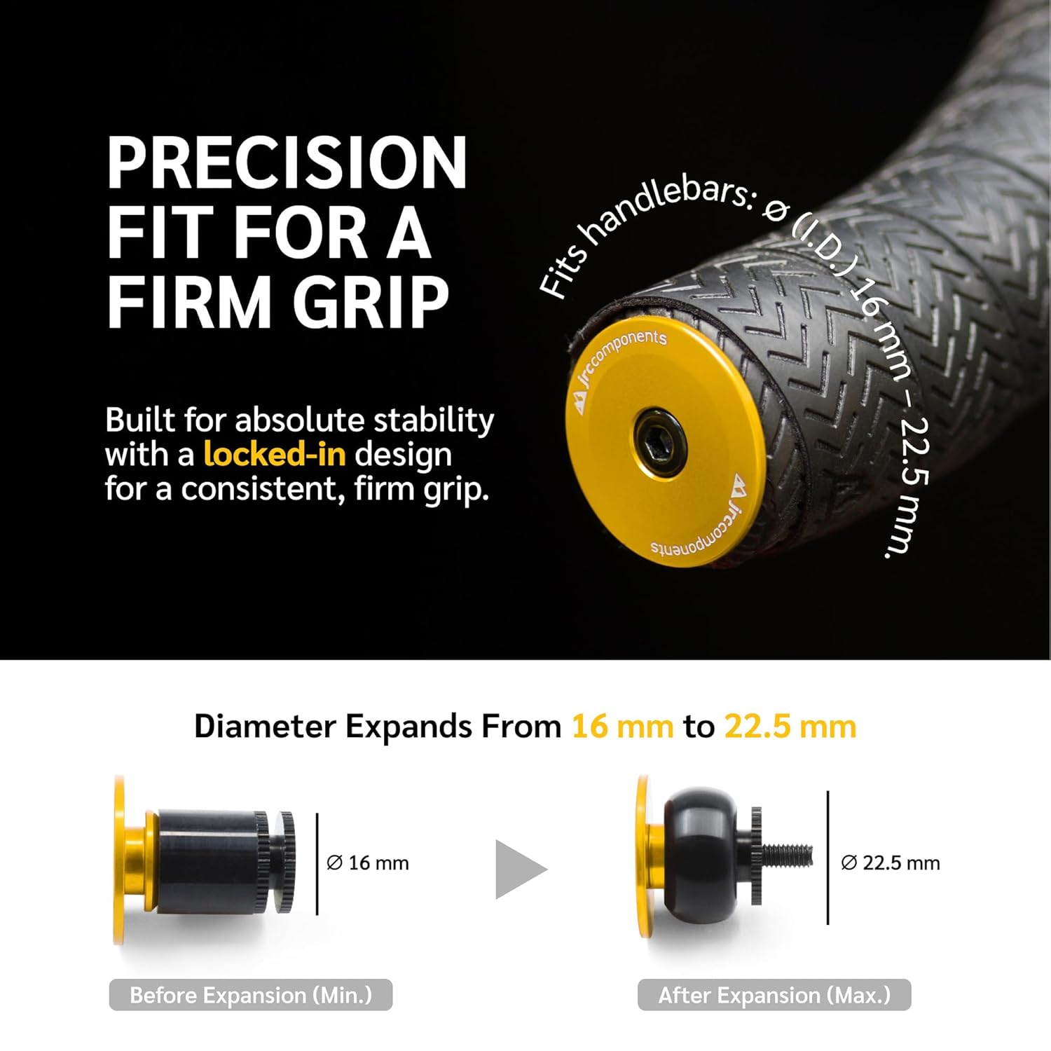 JRC Components Aluminum Handlebar Bike Bar End Plugs for Bicycles | Pack of 2 Handlebar Plugs - Bike Bar End Grips | Mountain Bike Bar End Caps for Road Bikes - Premium Bike Handlebar Caps [Gold] - Blue image number 7