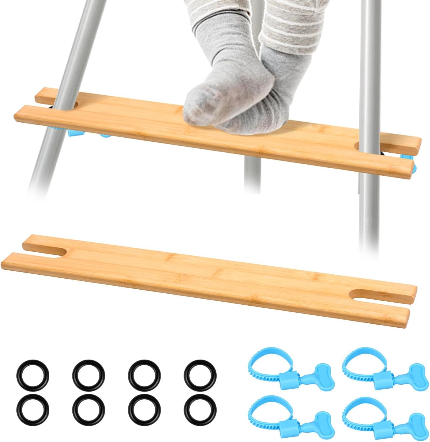 2Pack Baby High Chair Foot Rest Universal Bamboo High Chair Footrest Adjustable Height with Rubber Ring Compatible for Most Highchairs (Color B)