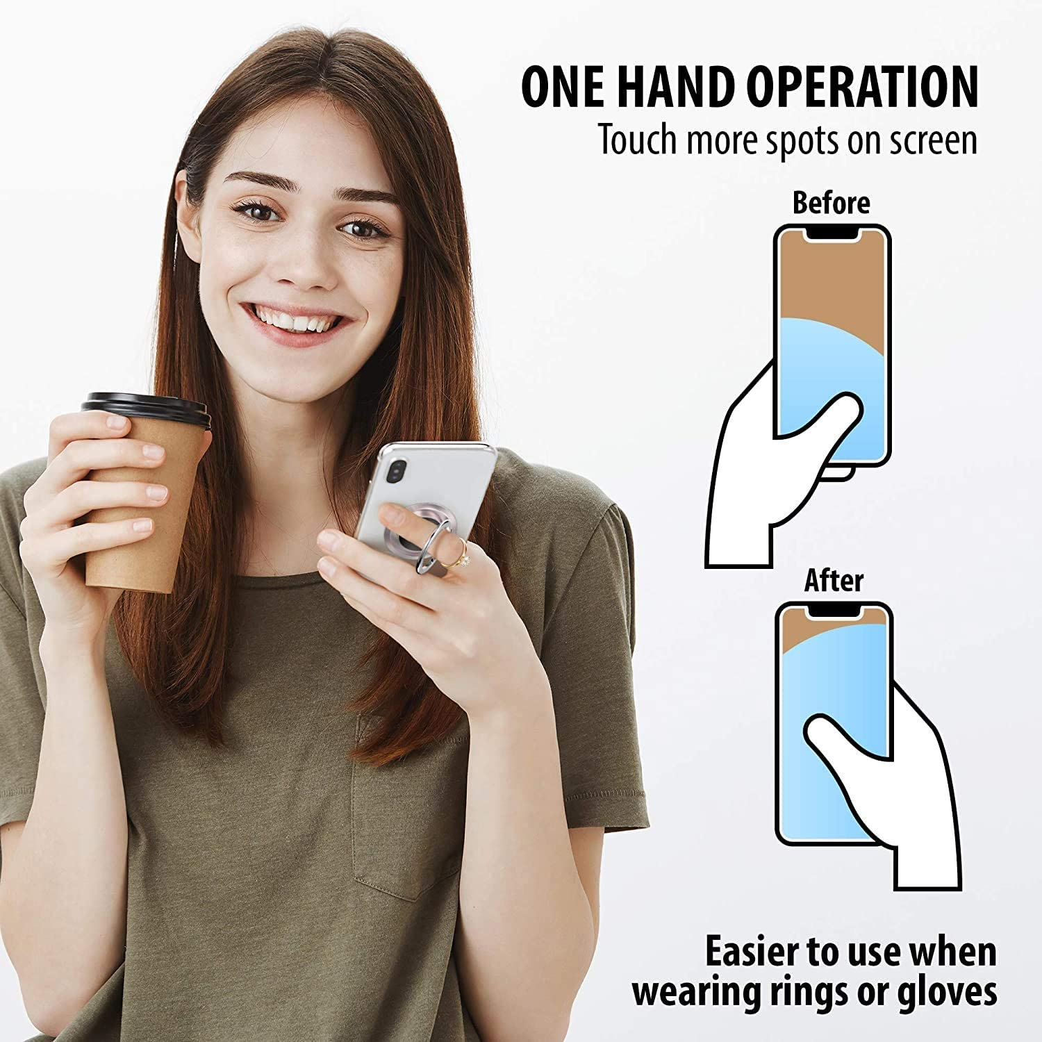 Cell Phone Grip, T Tersely 4 Pack Phone Ring Holder Finger Kickstand, Foldable Metal Cell Phone Rings Gripper Stand,Finger Grip Stand 180&deg; Rotation Ring Holder for Iphone Samsung & Other Phones