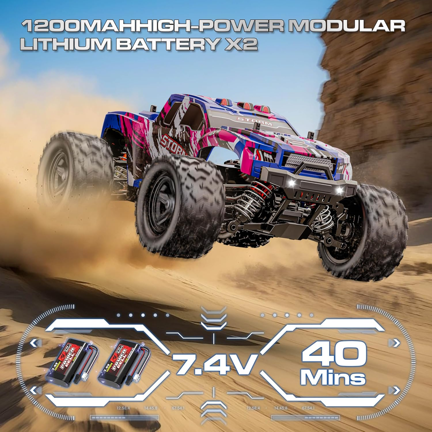 1:18 Entry-Level RC Cars for Adults & Boys, Off-Road RC Truck 40 Km/H, Carros De Control Remoto 4X4 with 2 Batteries, Fast Remote Control Car for Adults image number 3