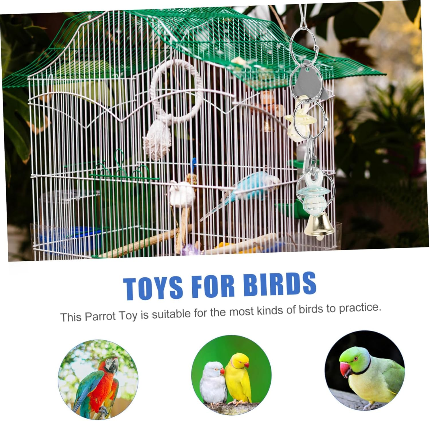 YARNOW Hanging Bird Mirror with Bell for Parakeets and Cockatiels Cage Accessory with Hook Multifunctional Fun Parrot to Encourage Play and Relaxation Random Color