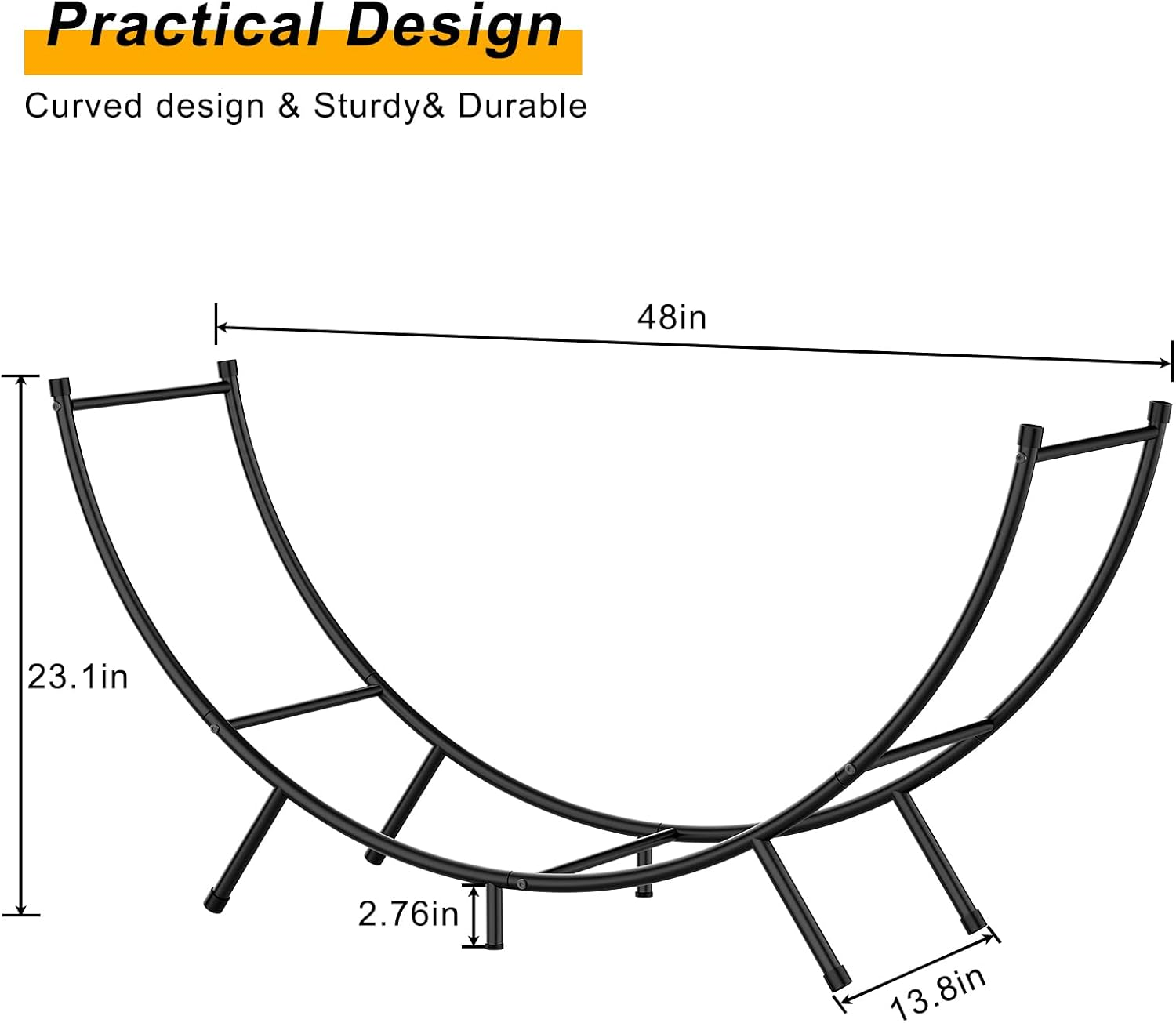 NANANARDOSO Curved Firewood Rack，48 Inches Powder-Coated Metal Fireplace Log Holder for Firewood Storage，Ideal for Indoor and Outdoor Fireplaces Wood Storage image number 2