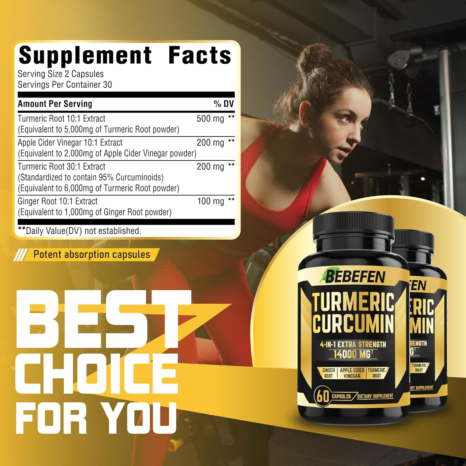 (2 Packs) Turmeric Supplement 14000 Mg - Turmeric Curcumin with Apple Cider Vinegar, Ginger - 2 Month Supply image number 3