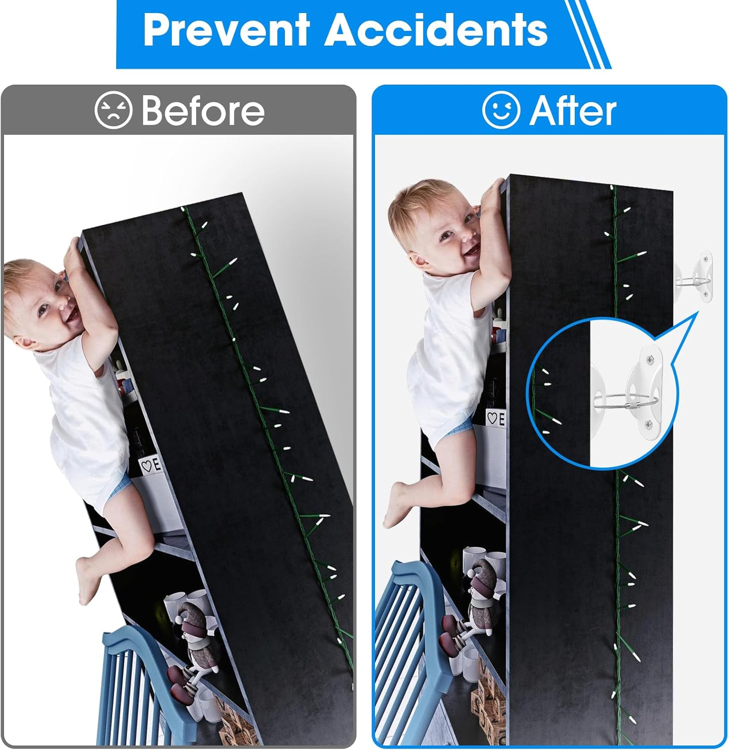 Guirnd 6 Pack Furniture Anchors, anti Tip Furniture Anchors for Baby Proofing, Metal Earthquake Straps Furniture Straps Wall Anchor for Dresser and Bookcase (White)