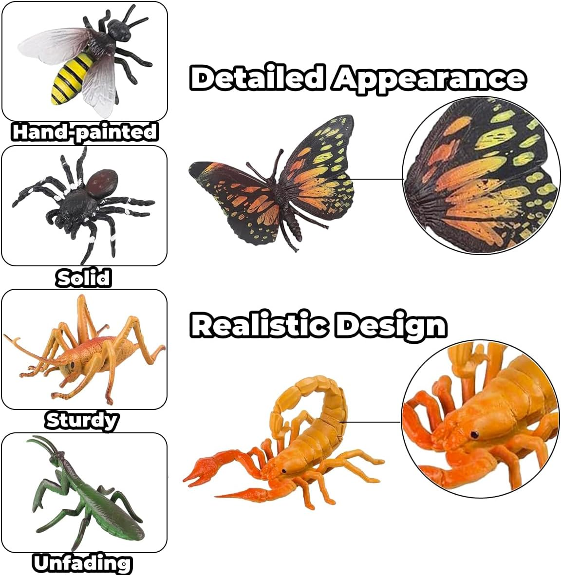 Realistic Insects and Bugs Toy for Kids, 12Pcs Large Plastic Insects Figure Bugs Figurine Set for Kids Children with Ant Ladybug Bee Butterfly Scorpion Spider Mantis, Pet Toys Halloween Party Favors image number 6
