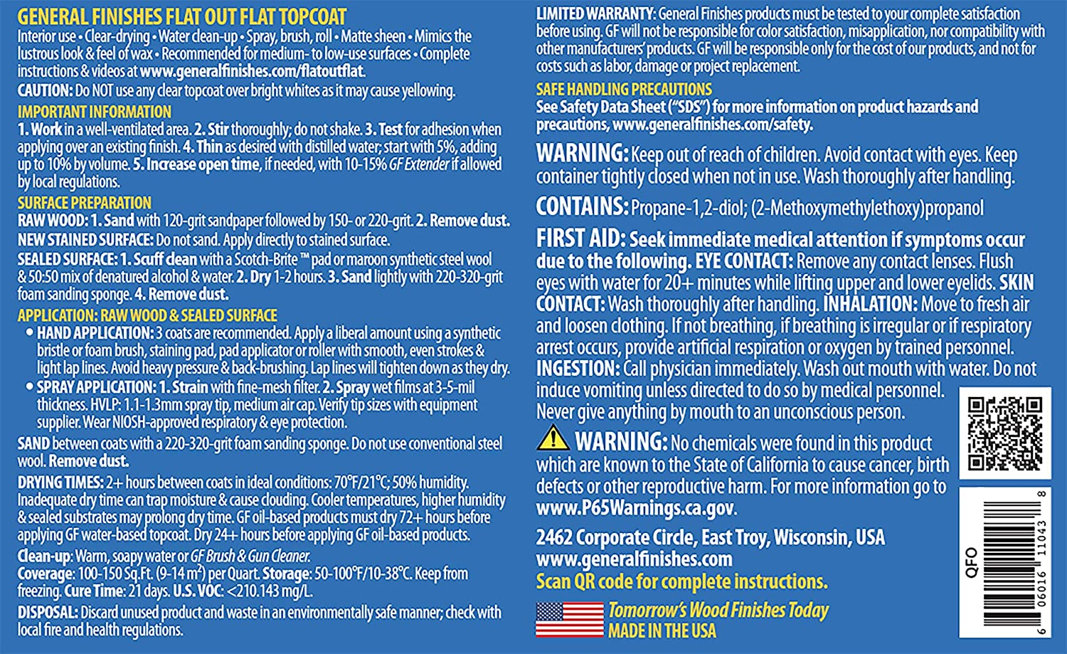 General Finishes Flat Out Flat Topcoat, Quart