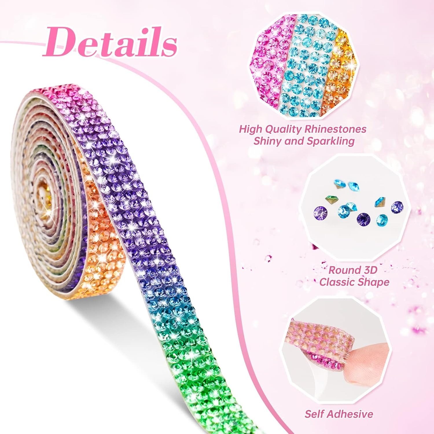 Self Adhesive Crystal Rhinestone Diamond Ribbon 12 Rolls 0.9Cm Wide Total 12 Yards Multi-Functional DIY Decorative Bling Gemstone Arts Crafts Sticker Tape Glitter image number 2