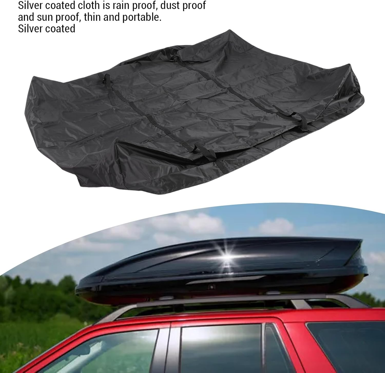 Car Top Rack Cover, Rooftop Top Cargos Carrier Cover 420D Silver Coated Oxford Fabric for All Cars, Rainproof Dust Proof Luggage Rack Covering for Outdoor Travel image number 4