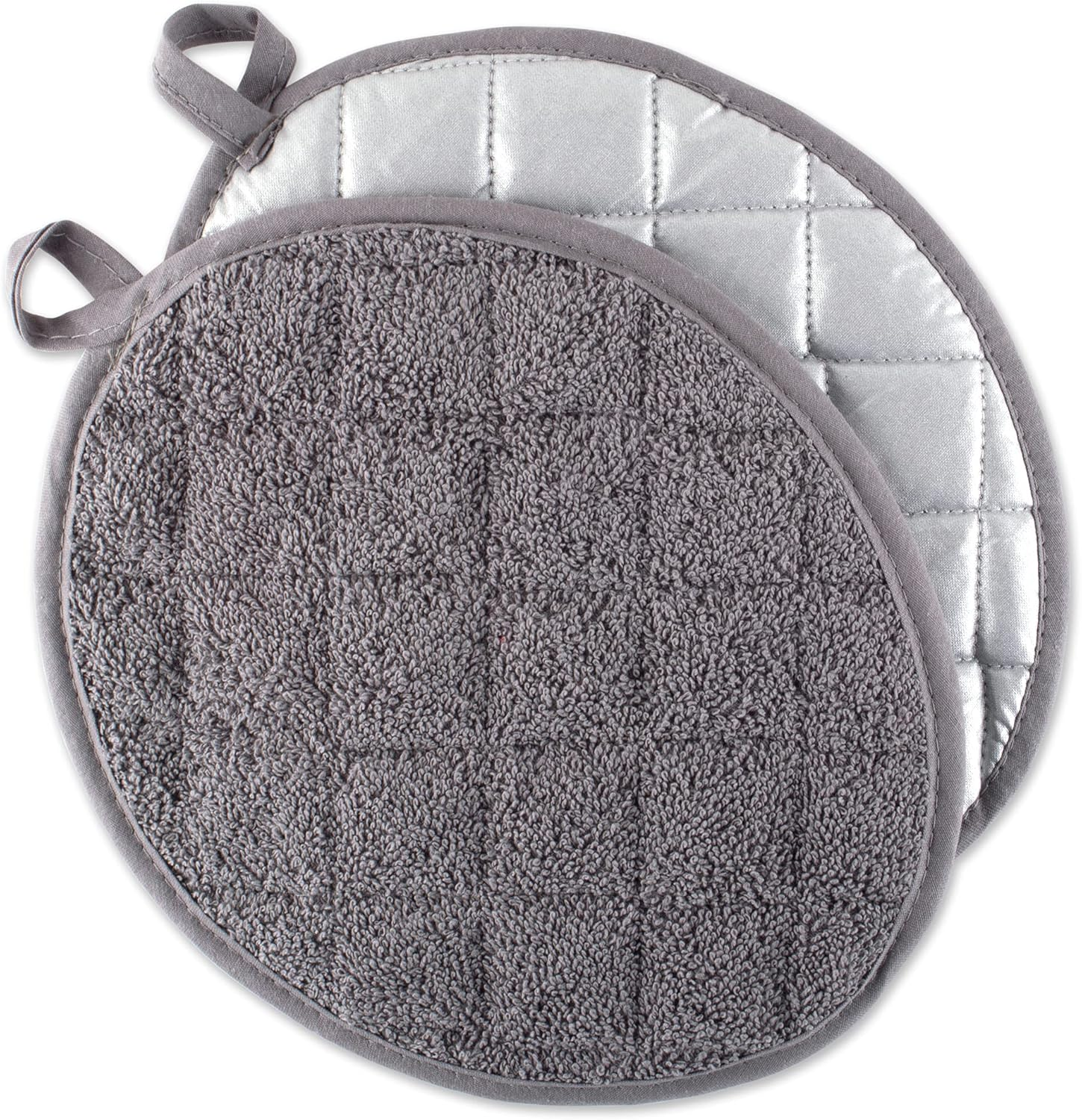 DII Basic Terry Collection Quilted 100% Cotton, Oval Potholder, Gray, 2 Piece image number 1