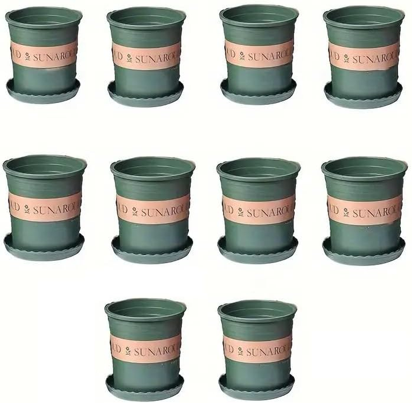 AIMALL Plastic Flowerpot Set - Thickened Gallon Pot for Balcony & Garden &ndash; Large Green Potted Planters for Strawberry, Rose, and Other Plants &ndash; Durable, Sturdy, with Drainage Holes &ndash; 10 Pcs image number 5