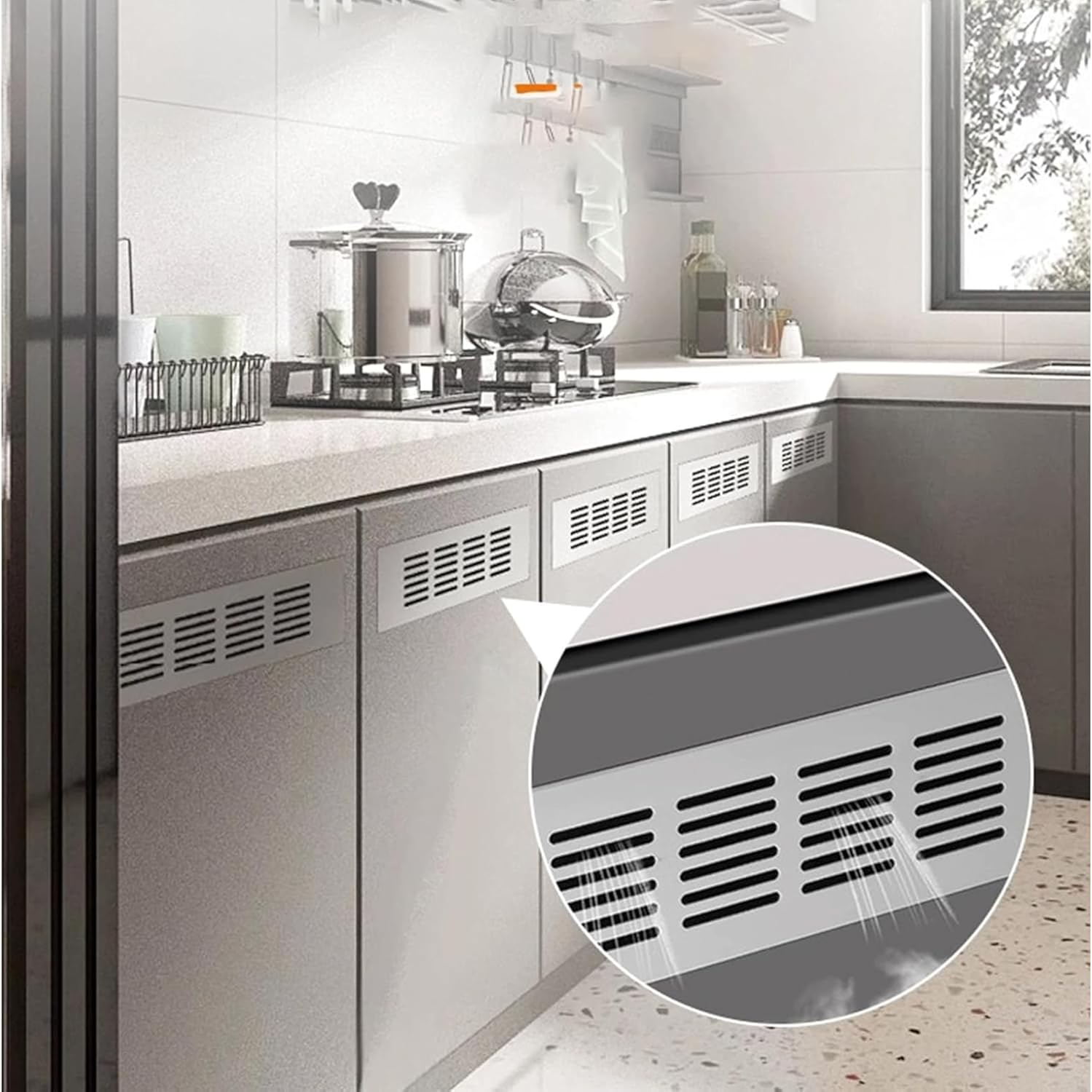 2Pcs Cabinet Furniture Vent Covers,Louvered Ventilation Cover,Aluminium Alloy Ventilation Grille,Rectangle Air Vent for Kitchen Sink Wardrobe Shoes Cabinet 250X 60Mm (L X W) (Silver) image number 3