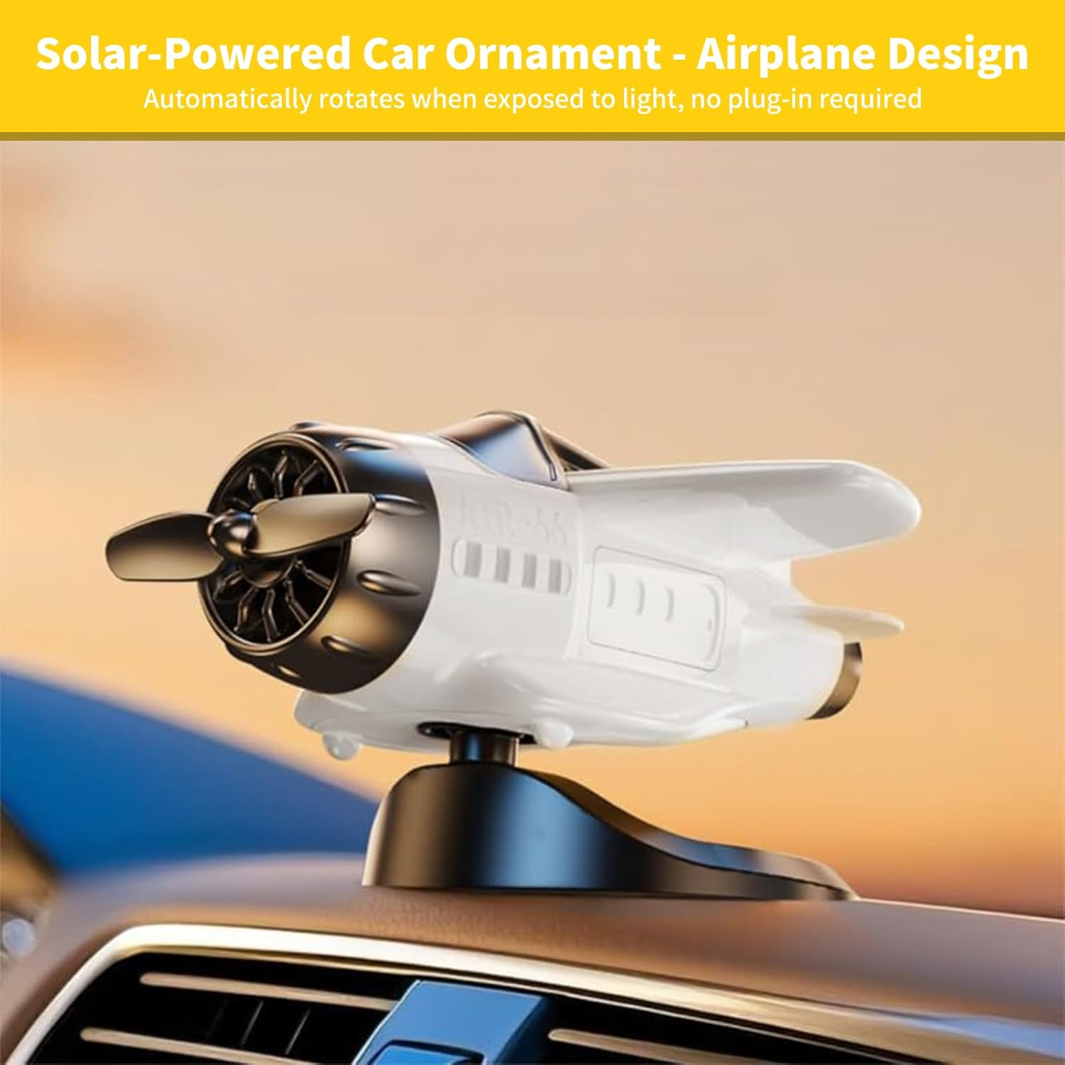 Solar- Powered Car Ornament,Light-Sensitive, Turbine Rotating Dashboard Decoration for Cars, Trucks, and Suvs ,No Battery Required, Durable ABS Material, Fun and Unique for Drivers (White)