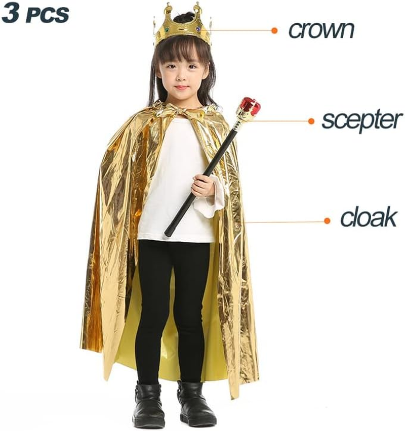 Ricjurzzty Kids King Costume Set for Boys & Girls, King Crown, King Cape,Scepter, King Dress up Accessories for Boys image number 5