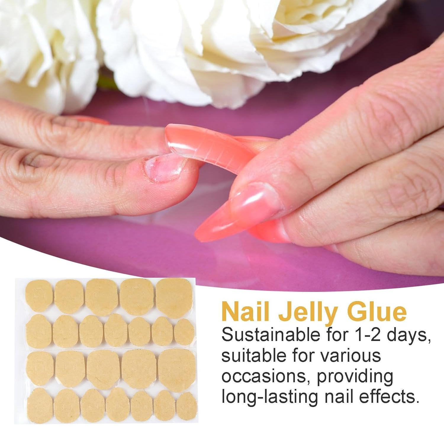 Nail Adhesive for Press on Nails - (1 Sheet) Jelly Sticky Tabs for Nails - Long Lasting Press on Nail Stickers, Nail Glue Tabs for False Nail Tips image number 6