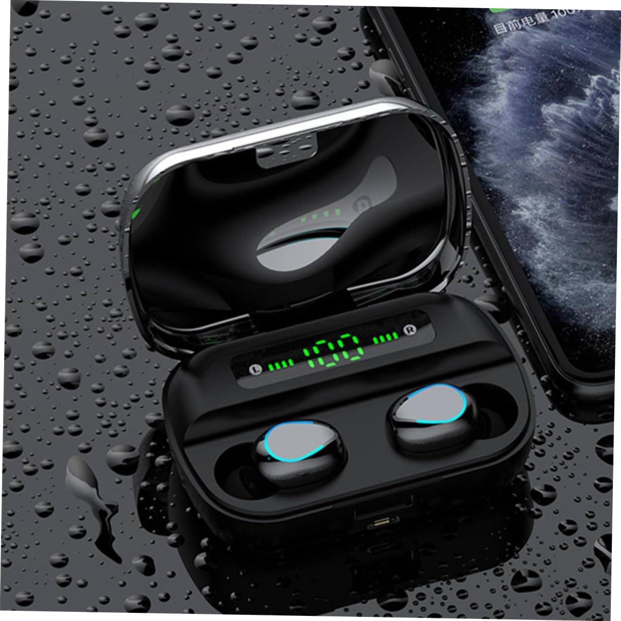 OKUMEYR Wireless Earbuds with Noise Cancelling Digital Display U Shaped Colorful Breathing Lamp Portable Earphones for Home and Outdoor Use Black image number 2