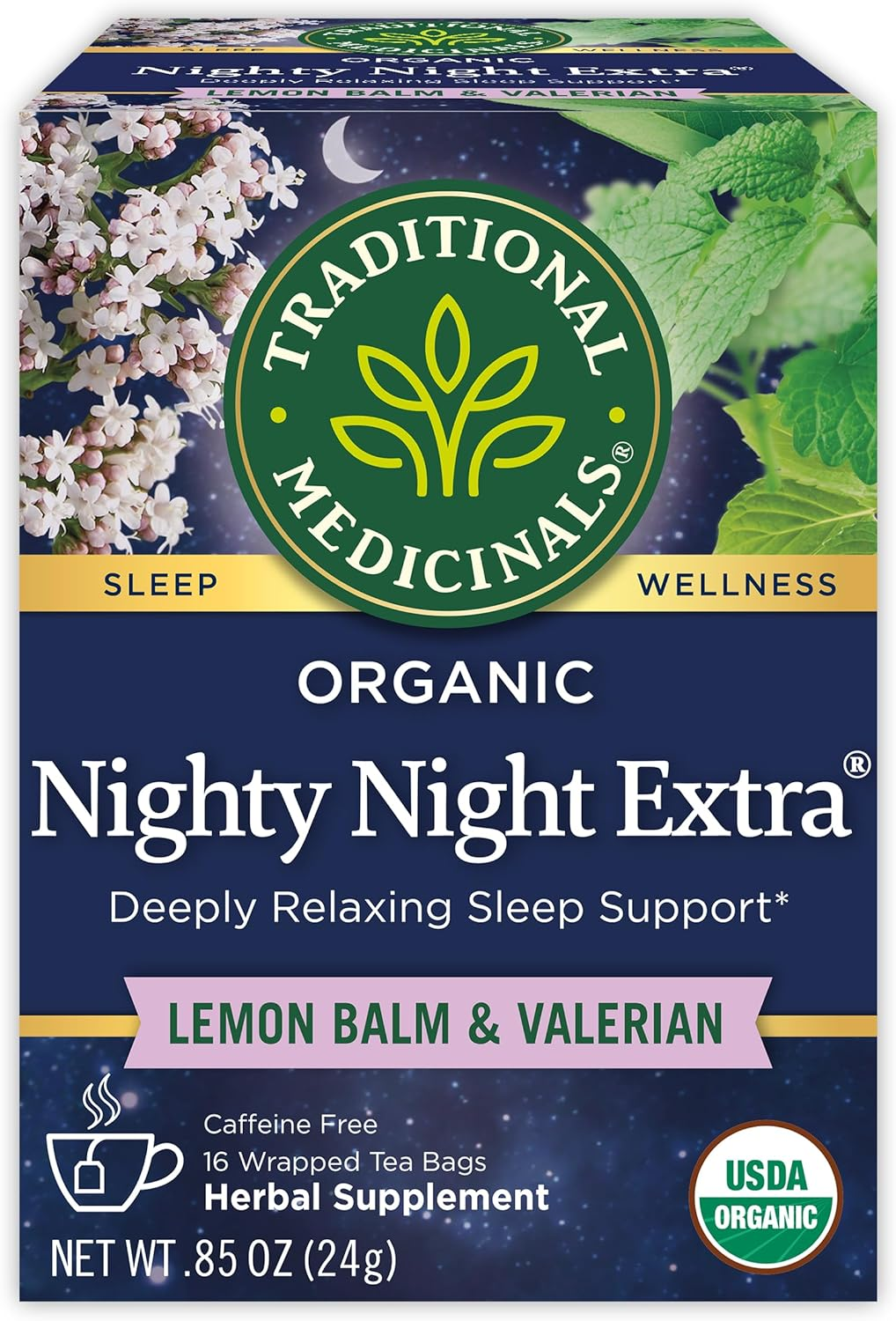 Traditional Medicinals Organic Nighty Night Extra Tea with Valerian Root for Relaxation, 16 Tea Bags (Pack of 1) image number 5