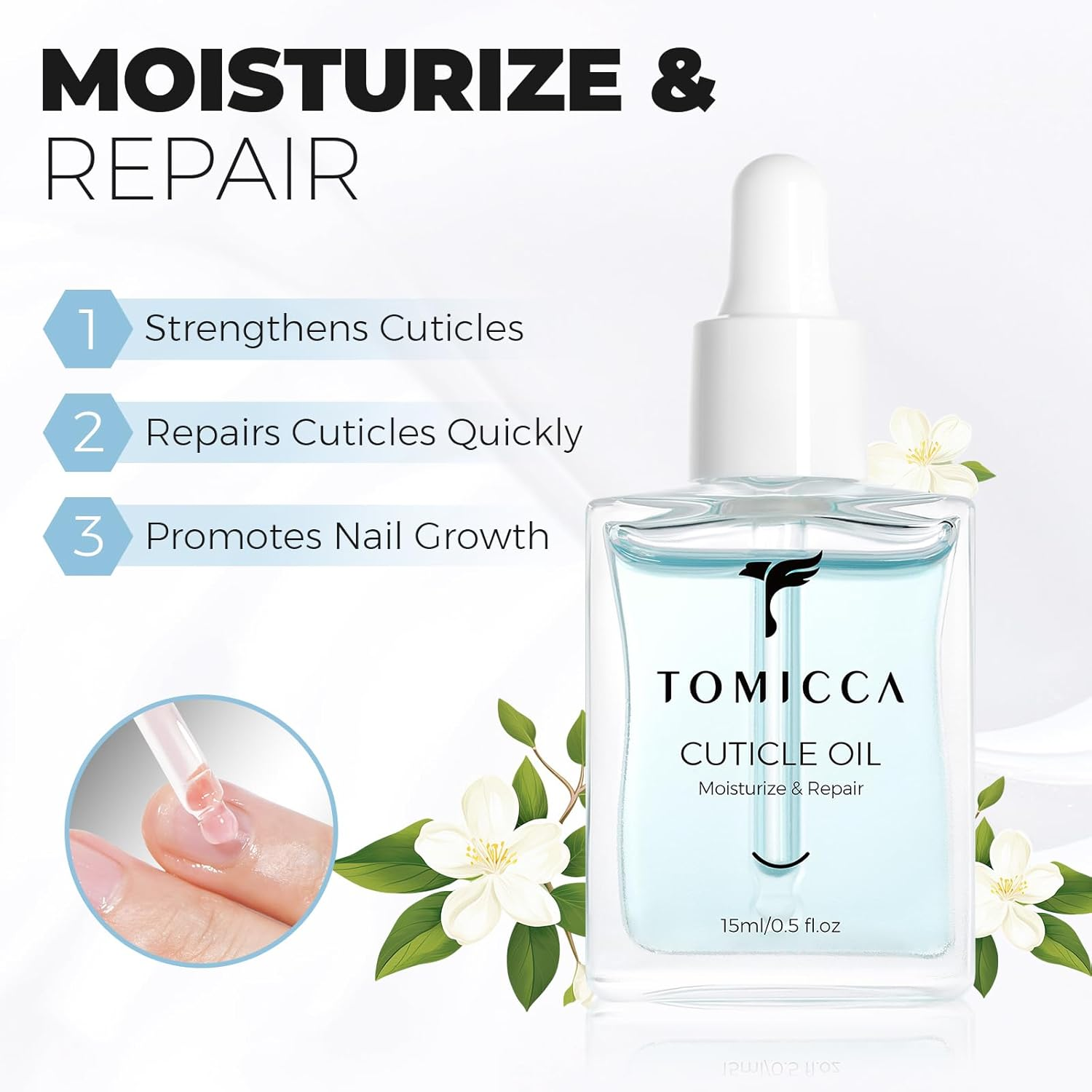TOMICCA Nail Cuticle Oil Plant Professional Nail & Cuticle Care Oil with Vitamin E, Nails Strengthener Deeply Hydrating and Nourishing for the Care and Repair of Dry Nails 15ML (Jasmine) - Jasmine image number 5