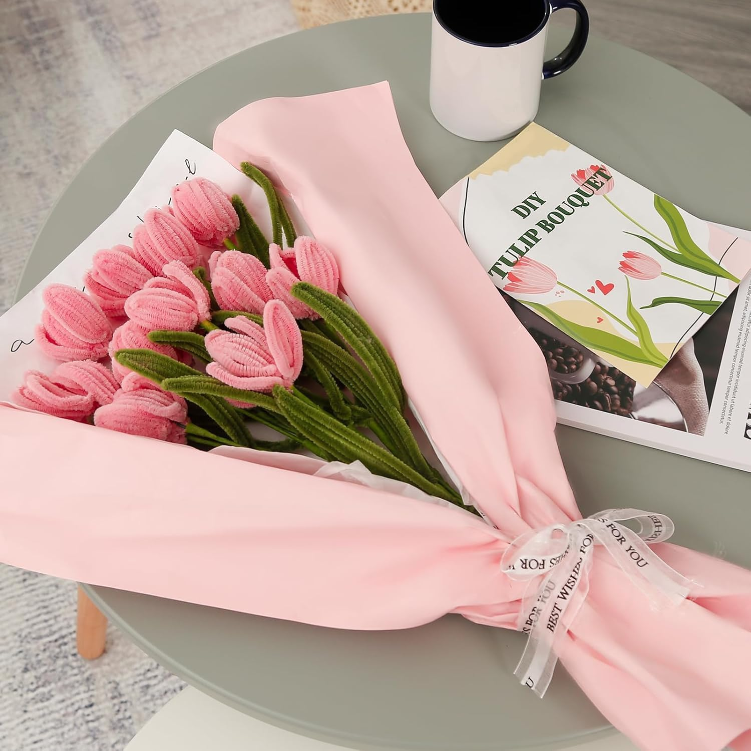 200 Pieces Pipe Cleaners Craft Supplies DIY Chenille Stems Tulip Bouquet Kit Craft Supplies Bulk for DIY Art and Craft Projects Creative Gift Wrapping Party Decorations image number 6