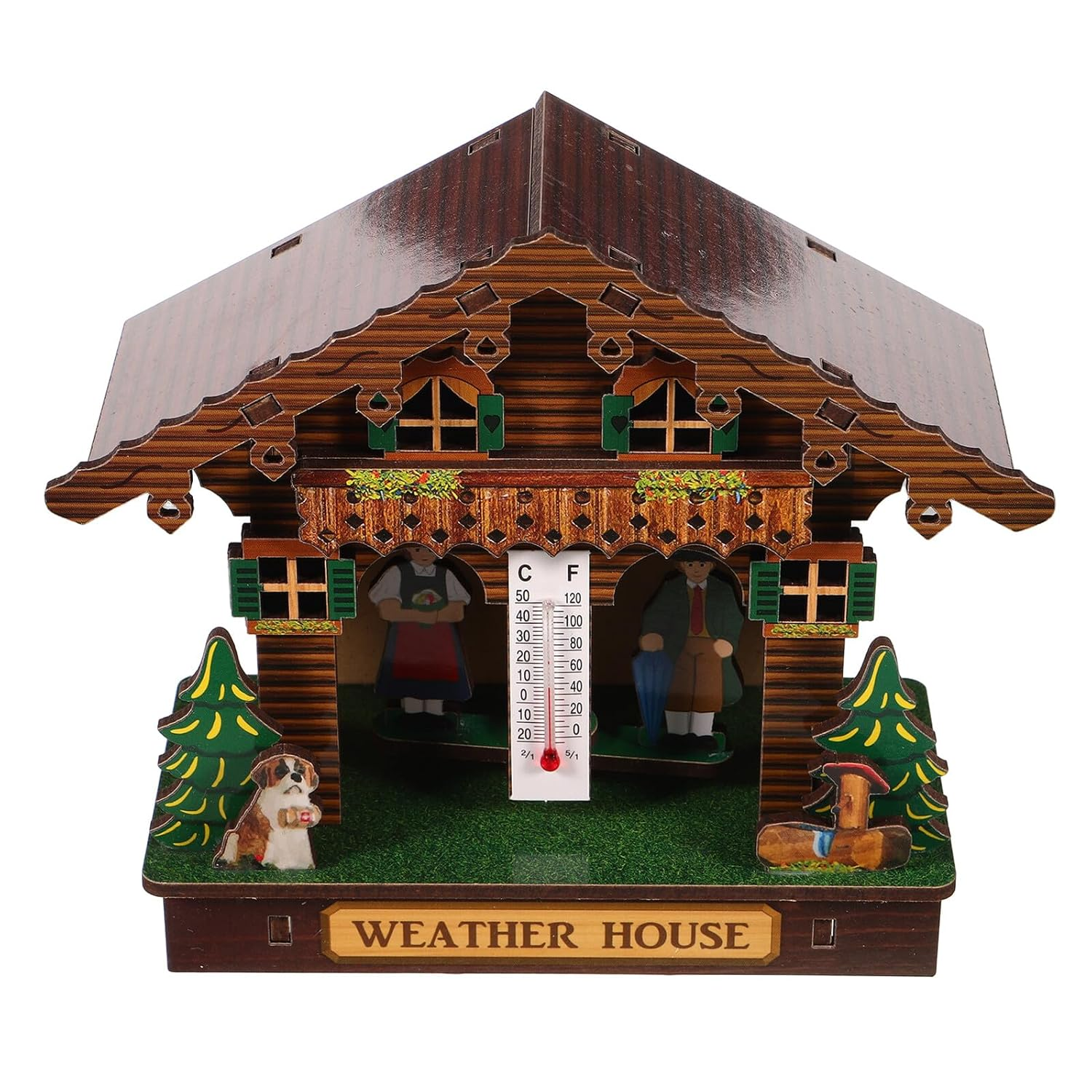 Weather House Wall Thermometer Hygrometer Barometer Indoor Humidity Temperature Monitor Analog Hanging Thermometer with Wooden Case Easy Battery Setup image number 2