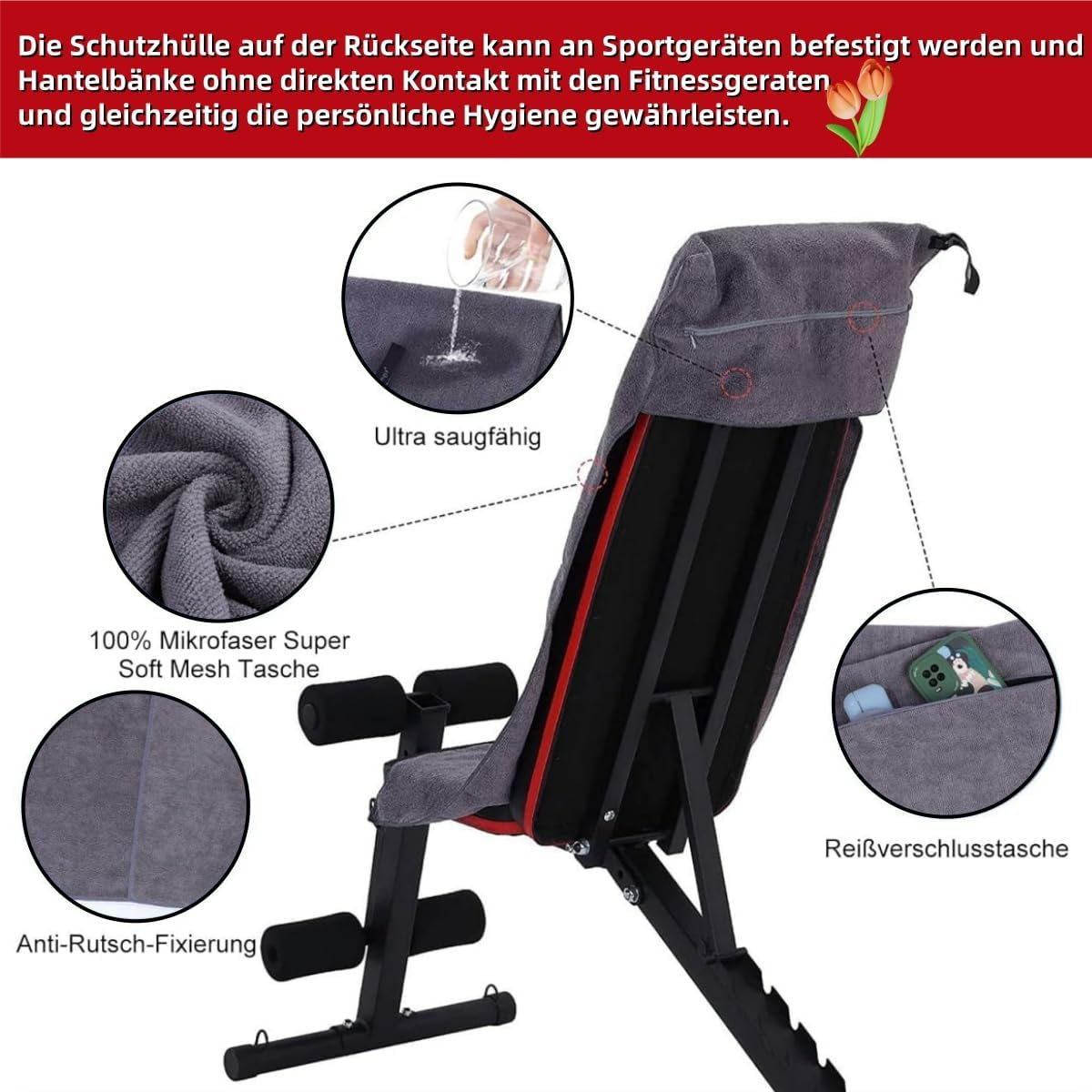 KLHCDUO Gym Towel with Zipper Pocket,53Inx19.7In, Suitable for Fitness Training and Sports, Microfiber Towel, Quick-Drying and Absorbent Sports Towel, Sweat Towel, Gym Beach Yoga Camping (Gray)