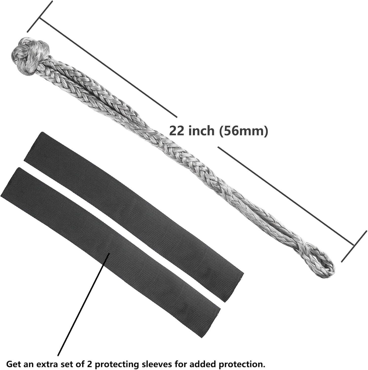 Ucreative 2Pcs Synthetic Soft Shackle 1/2 Inch X 22 Inch (56,000Lbs Breaking Strength) with Extra Sleeves (Gray) - Gray image number 1