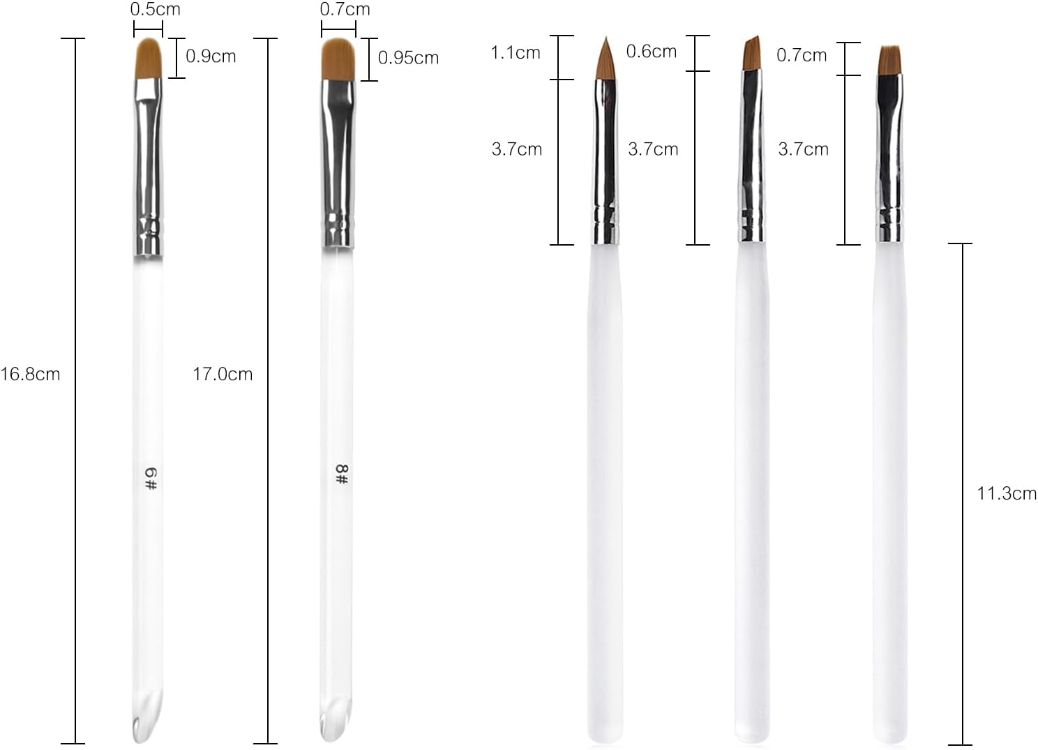 KADS 8 Pcs Nail Brushes Set-Nail Liner Brush Nail Gel Brushes Ponined Flat Oblique Brush and Oval Brush image number 3