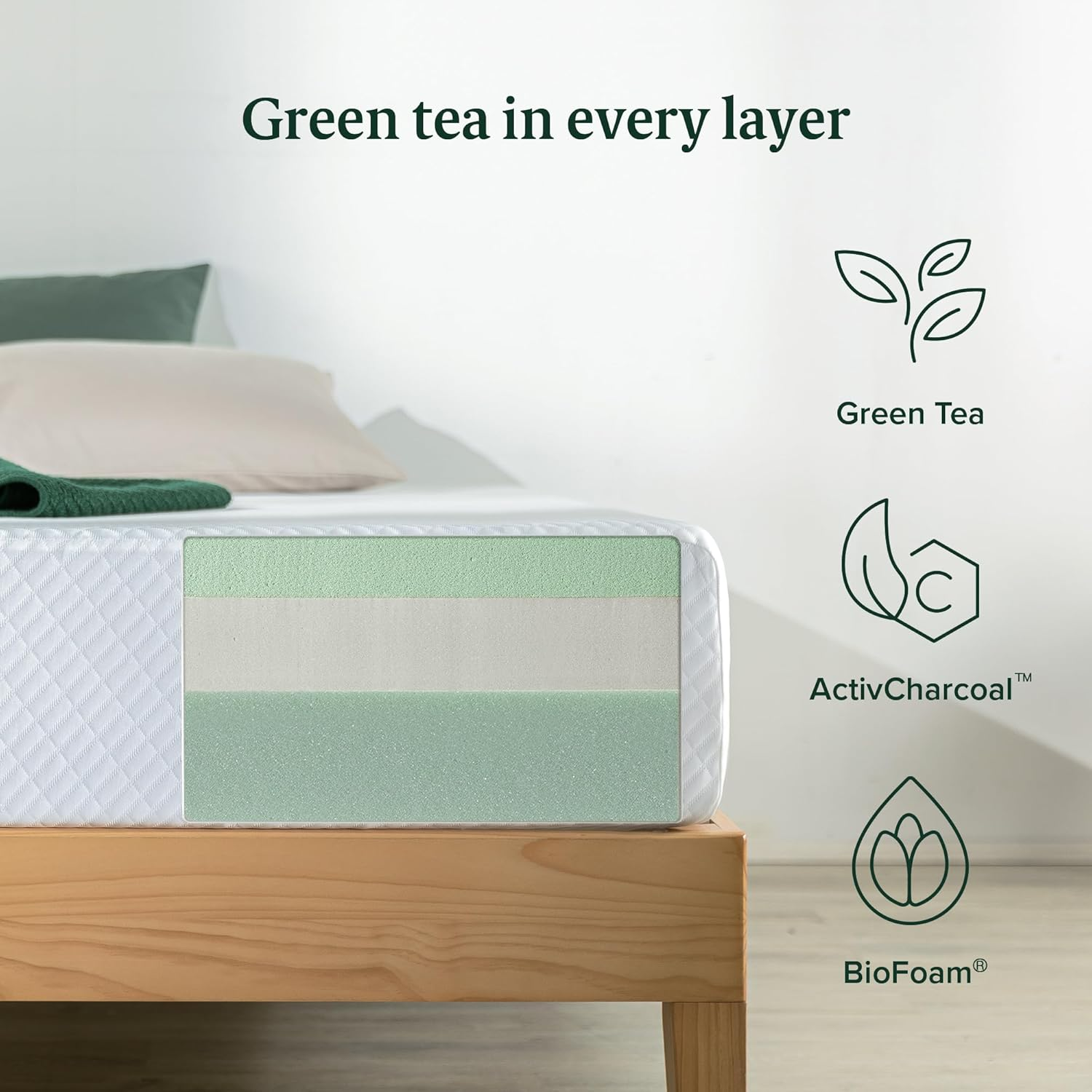 Zinus Queen Mattress | 7-Zone Green Tea Pressure Relief Memory Foam Medium Feel image number 6